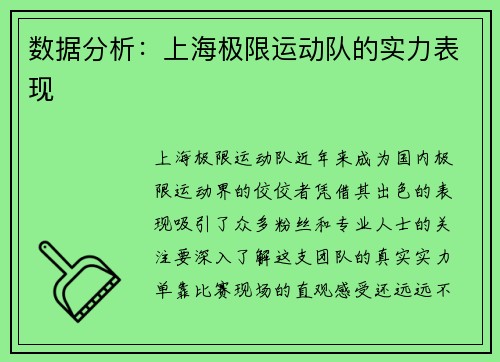数据分析：上海极限运动队的实力表现