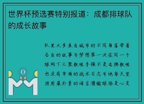 世界杯预选赛特别报道：成都排球队的成长故事