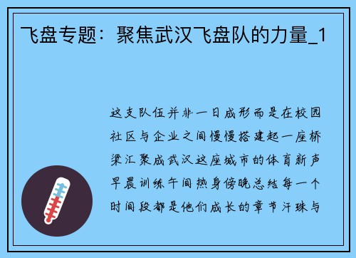 飞盘专题：聚焦武汉飞盘队的力量_1